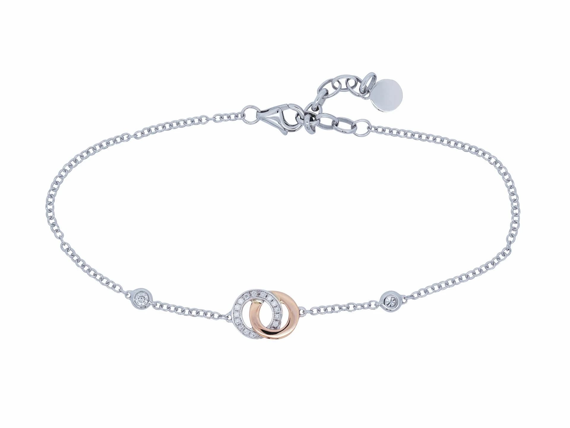 《豐原天一》天然鑽石 18K金750 雙色手鍊 配鑽17粒 I-24805